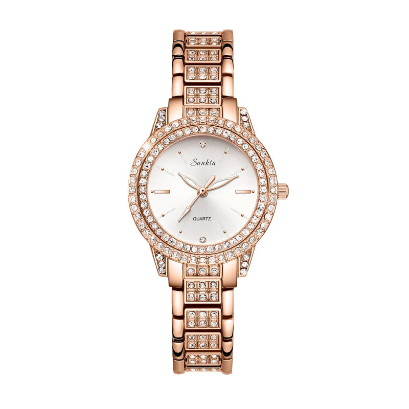 LIGE Women Luxury Quartz Wristwatch Classic Round Dial Rhinestone