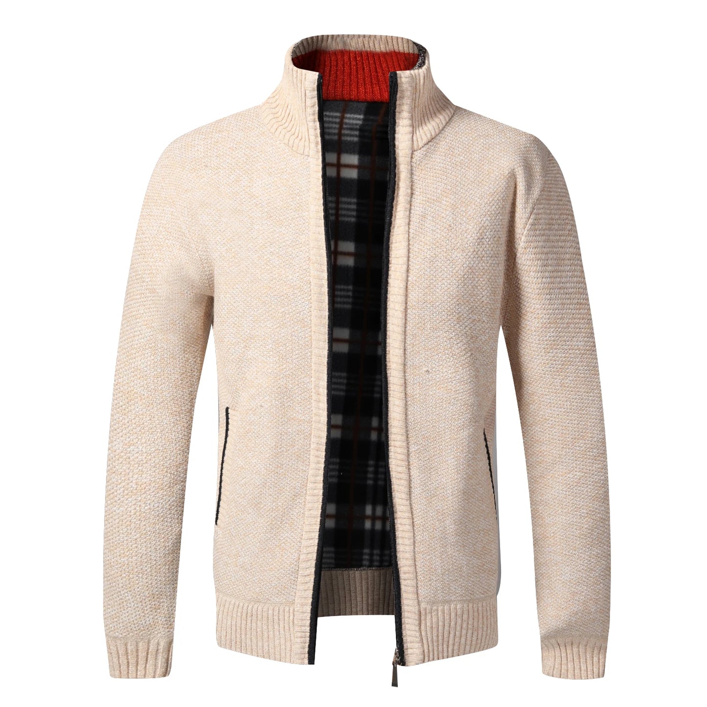Mens Fleece Knit Cardigan Full Zip Jacket Slim Fit