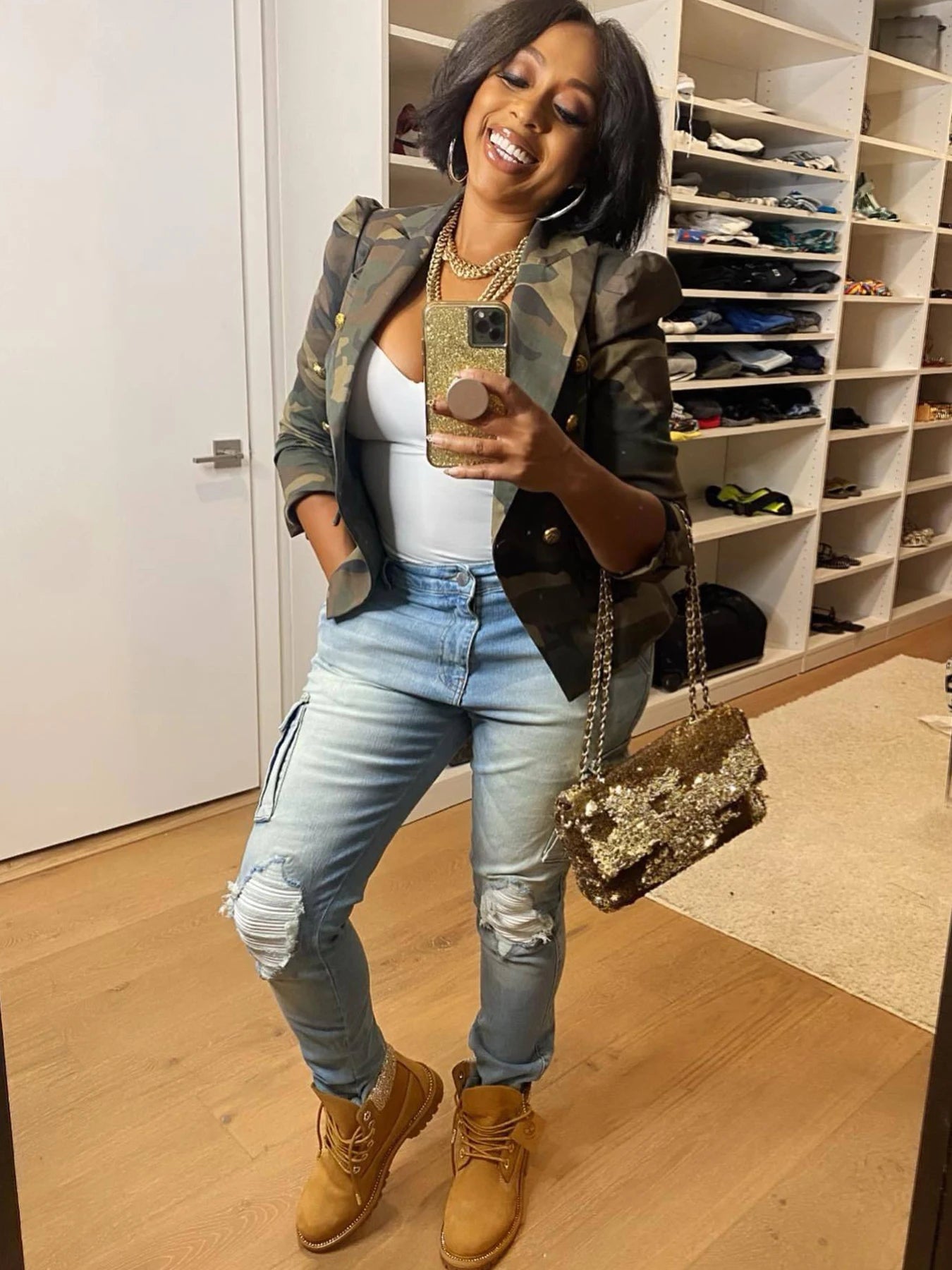 CN Camouflage Printed Double Breasted Jacket for Women