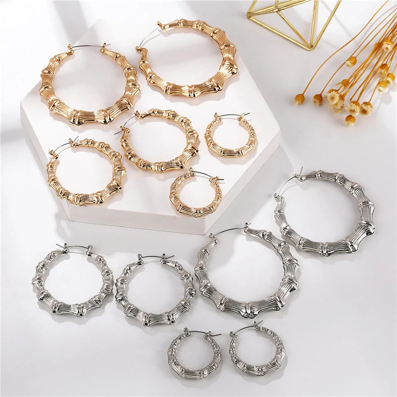 Zinc Alloy Bamboo Circle Hoop Earrings For Women Fashion Jewelry