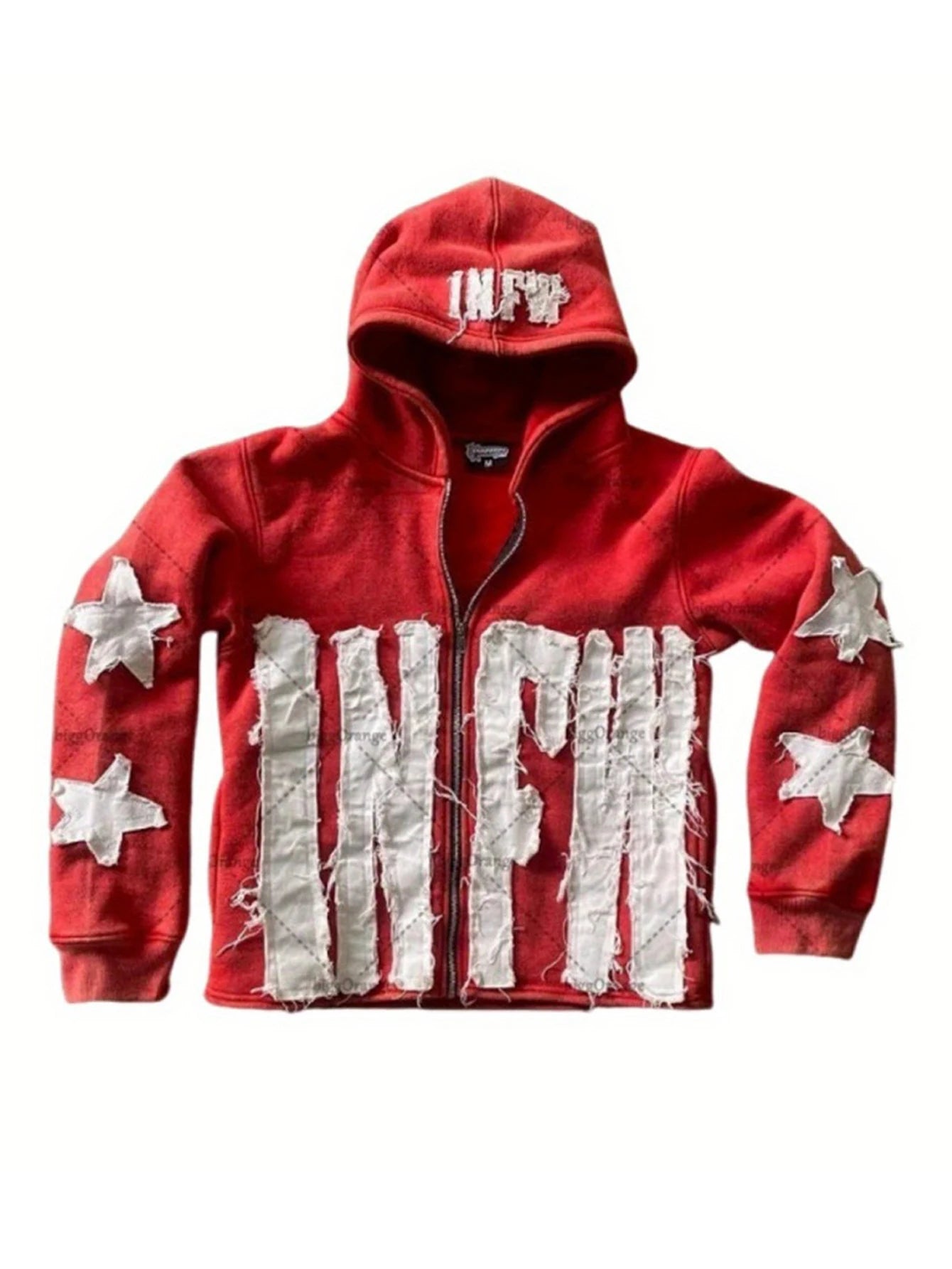 CN Fujian Unisex Gothic Hoodie With Letter Print Oversized Zip Sweatshirt