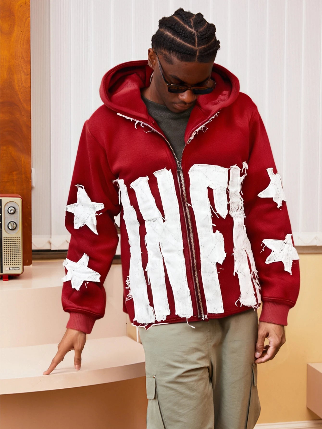 CN Fujian Unisex Gothic Hoodie With Letter Print Oversized Zip Sweatshirt