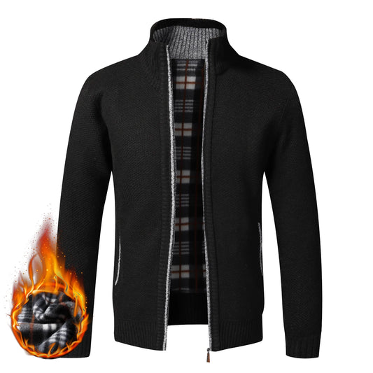 Mens Fleece Knit Cardigan Full Zip Jacket Slim Fit