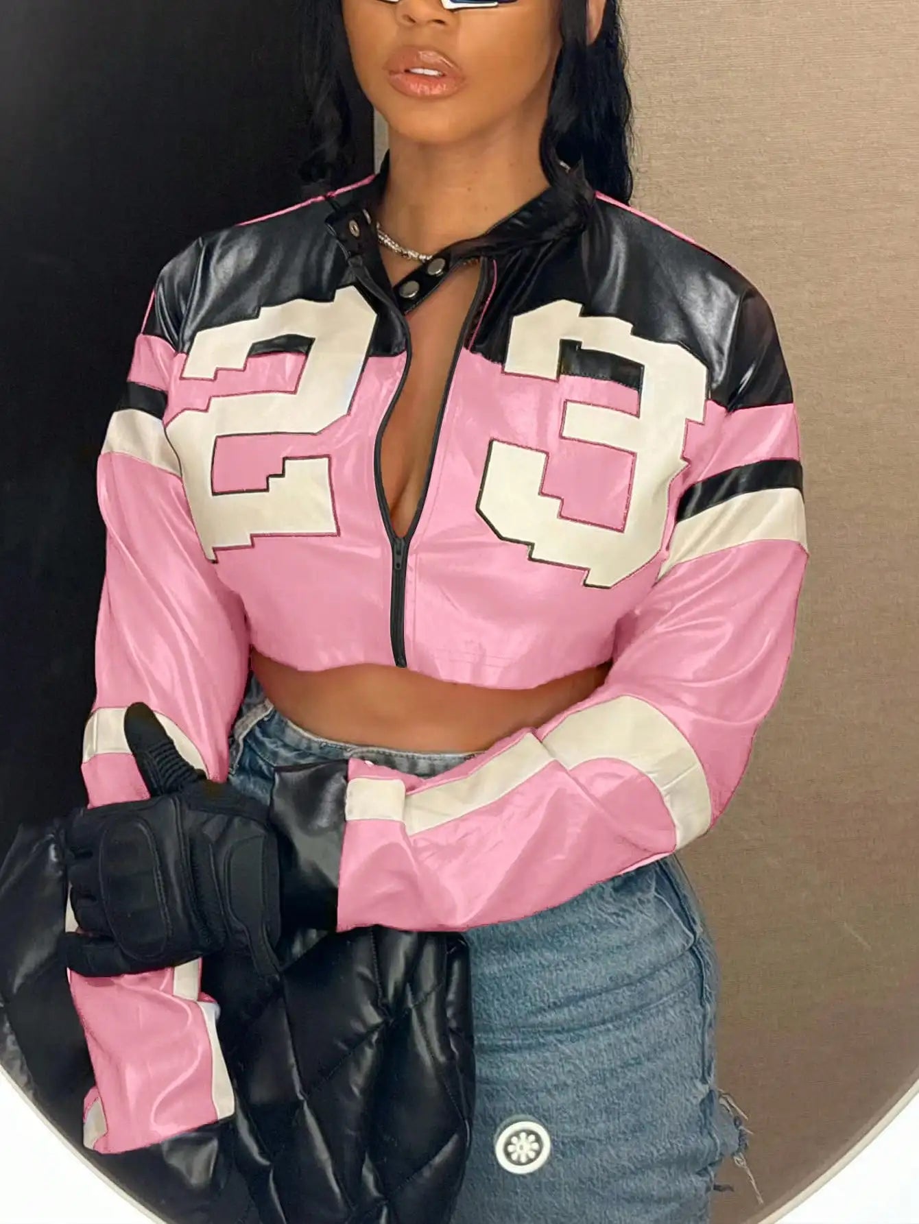 Clubwea Women's Faux Leather Motorcycle Style Jacket Zipper