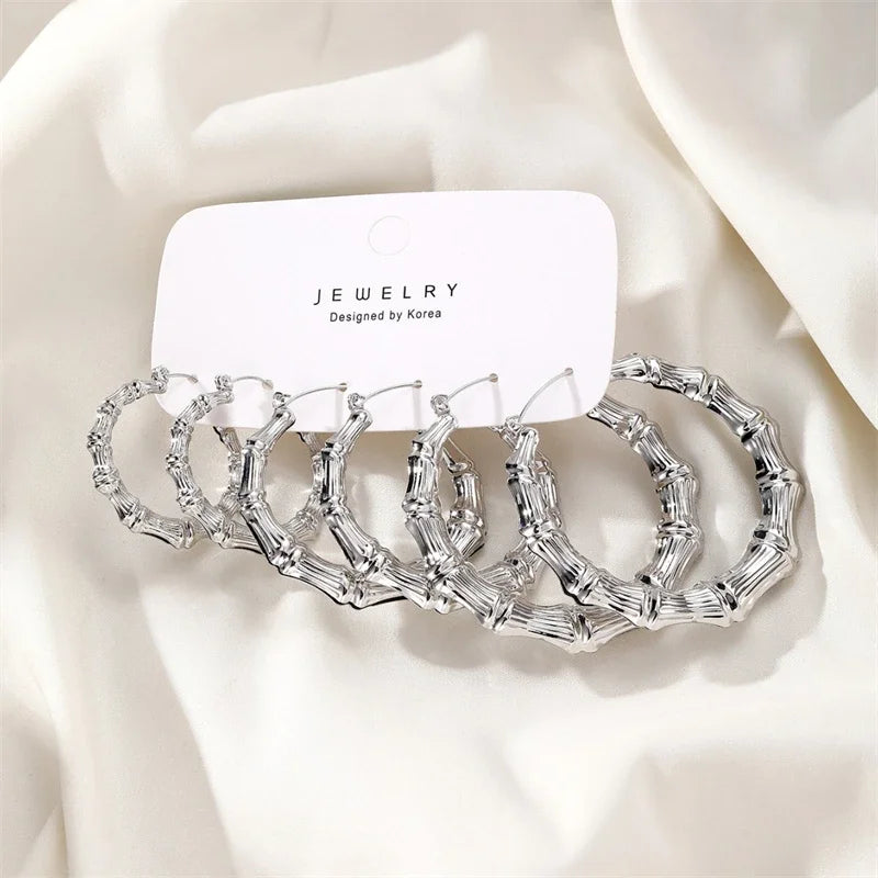 Zinc Alloy Bamboo Circle Hoop Earrings For Women Fashion Jewelry