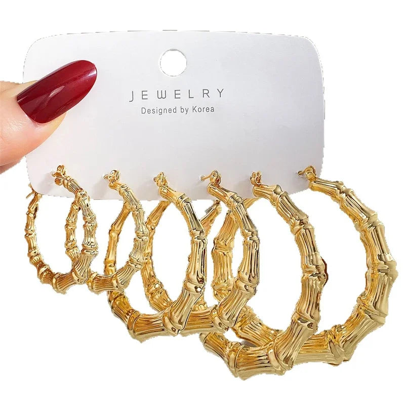 Zinc Alloy Bamboo Circle Hoop Earrings For Women Fashion Jewelry