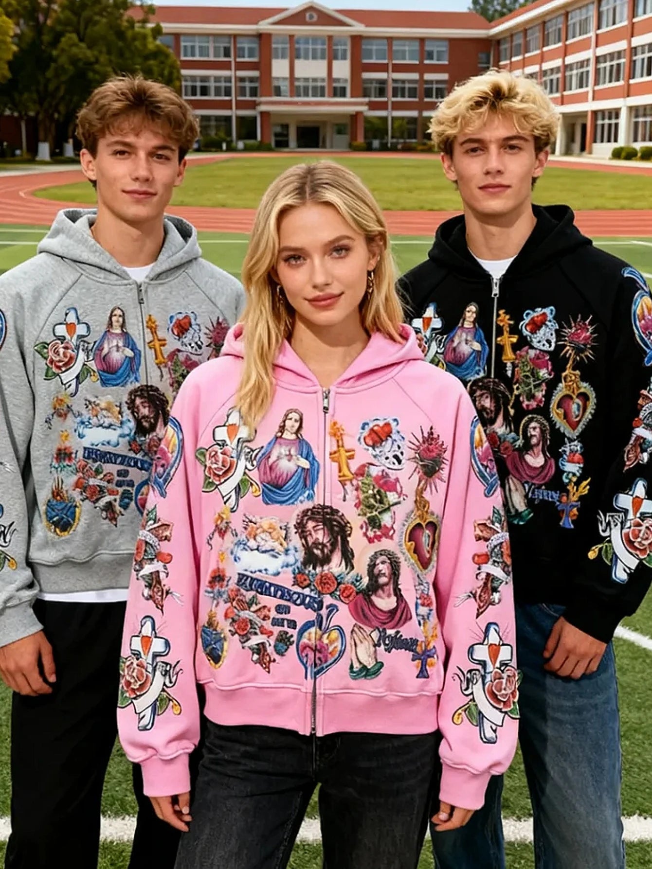 Jesus Pattern Zip Up Hoodie Polyester For Men Women Style