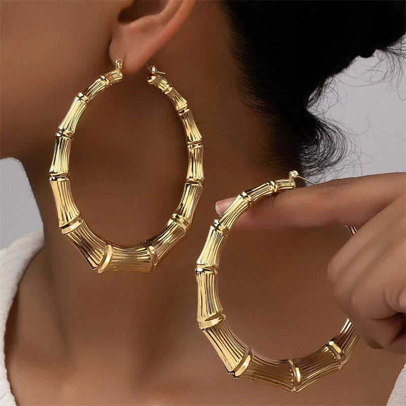 Zinc Alloy Bamboo Circle Hoop Earrings For Women Fashion Jewelry