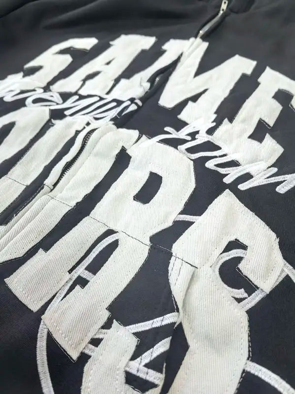 Y2K Lettering Embroidered Hoodie Zip Up Jacket Streetwear Sweatshirt