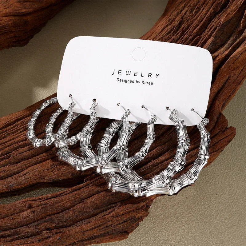 Zinc Alloy Bamboo Circle Hoop Earrings For Women Fashion Jewelry