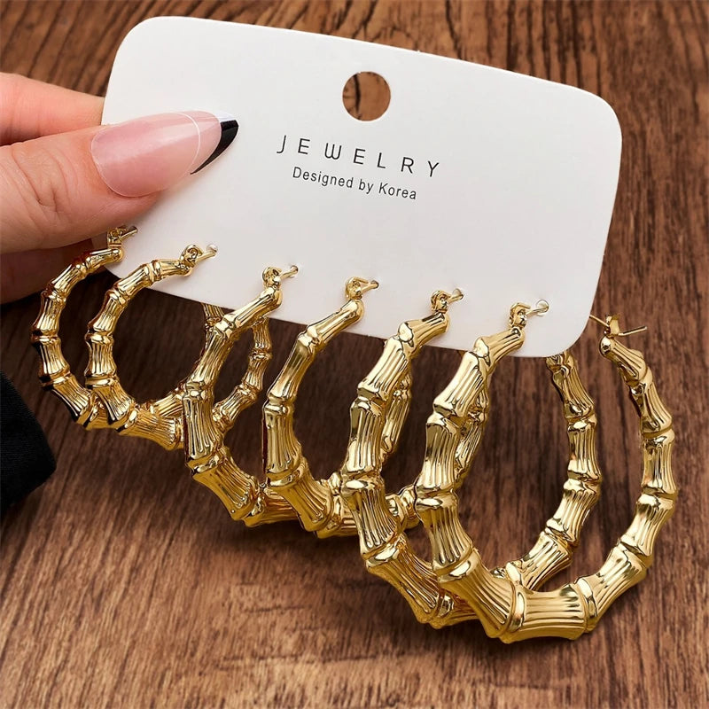 Zinc Alloy Bamboo Circle Hoop Earrings For Women Fashion Jewelry