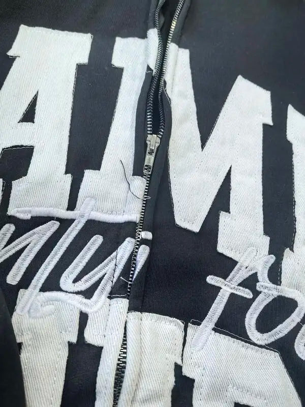 Y2K Lettering Embroidered Hoodie Zip Up Jacket Streetwear Sweatshirt