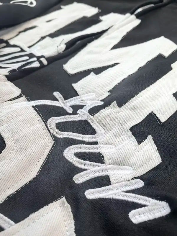 Lettering Embroidered Hoodie Zip Up Jacket Streetwear Sweatshirt