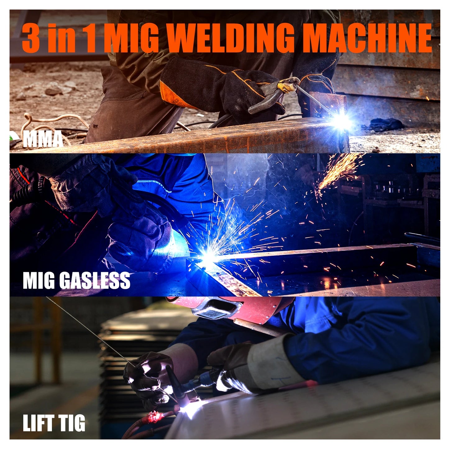 HZXVOGEN 3-in-1 MIG TIG MMA Semi-Automatic Inverter Welding Machine