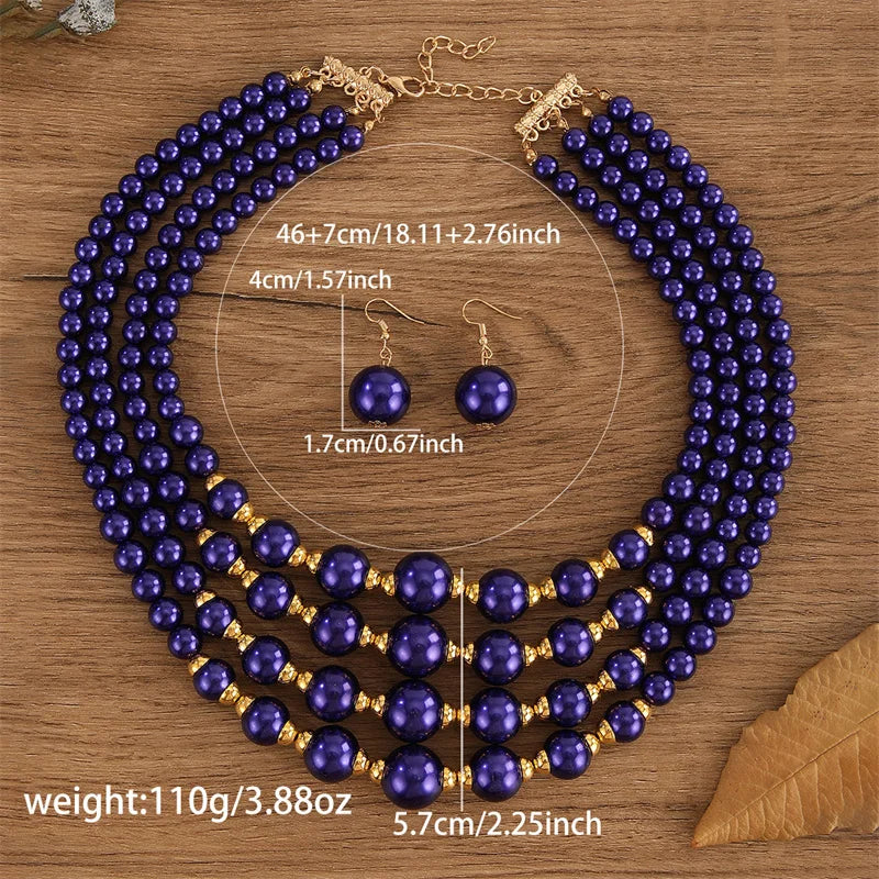 Women's African Beads Multi-Layer Bridal Wedding Necklace and Earrings Set