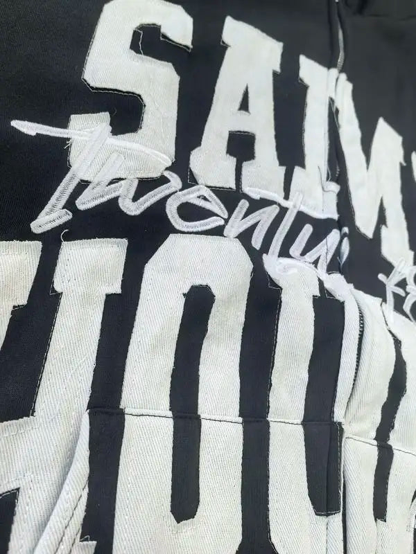 Lettering Embroidered Hoodie Zip Up Jacket Streetwear Sweatshirt