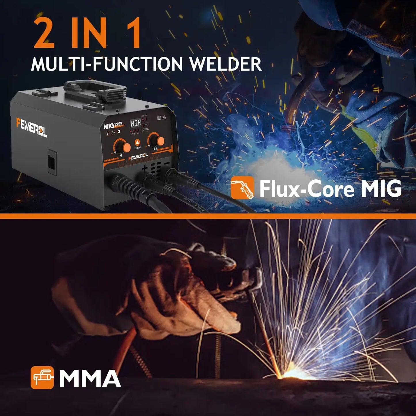2 In 1 MIG Welding Machine 130A Portable Gasless Arc Welder