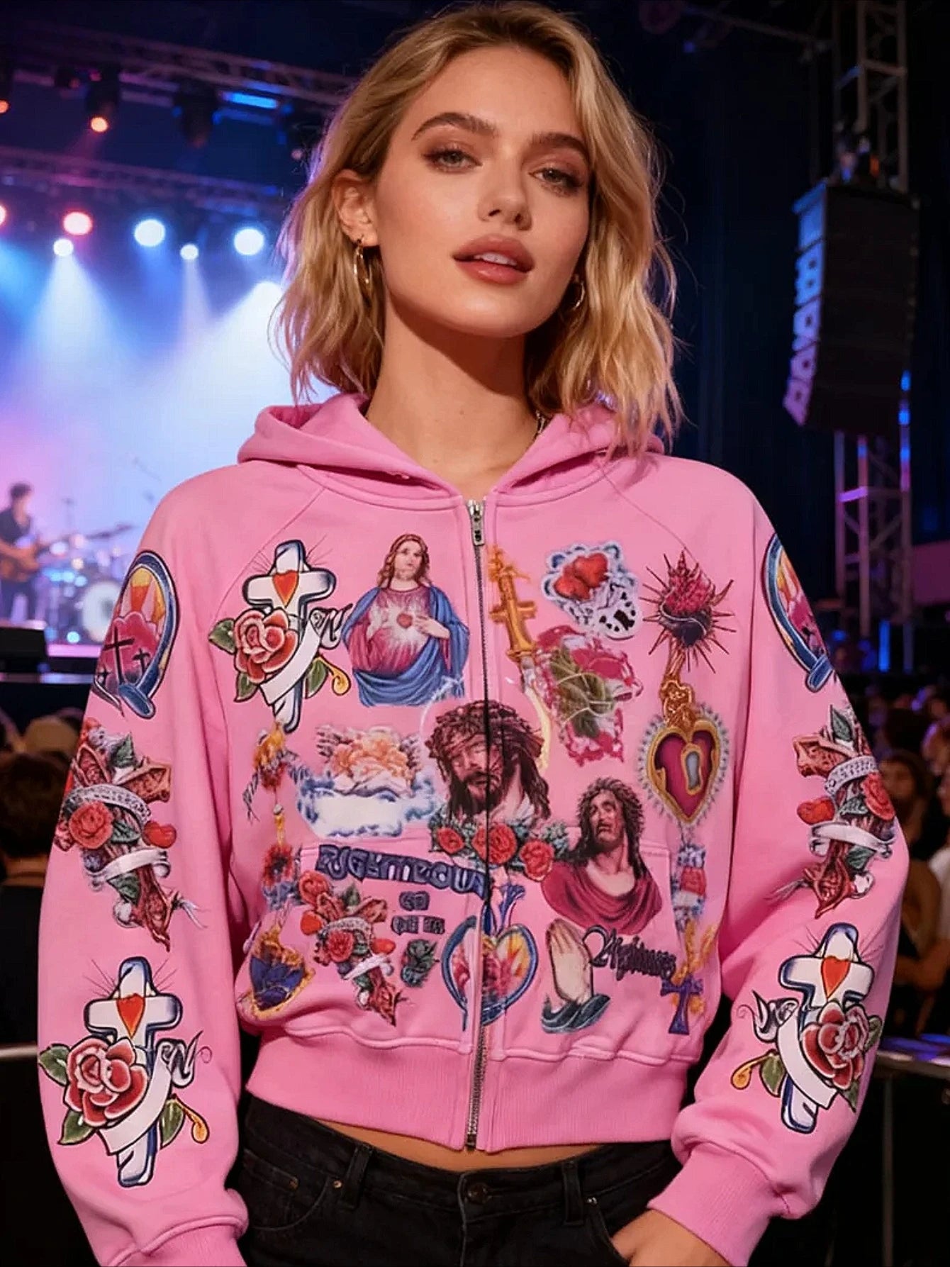 Jesus Pattern Zip Up Hoodie Polyester For Men Women Style