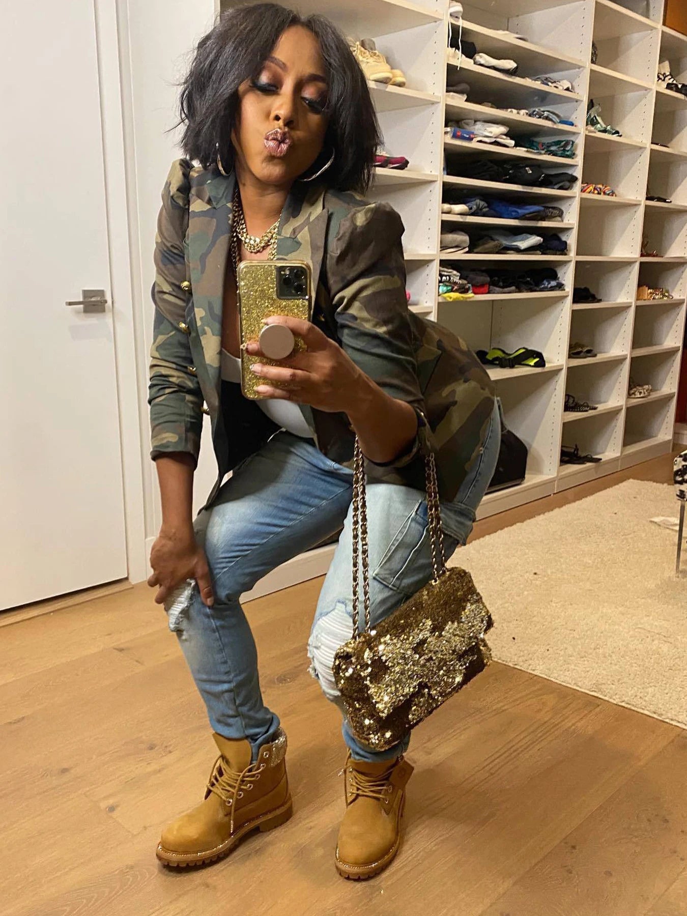 CN Camouflage Printed Double Breasted Jacket for Women