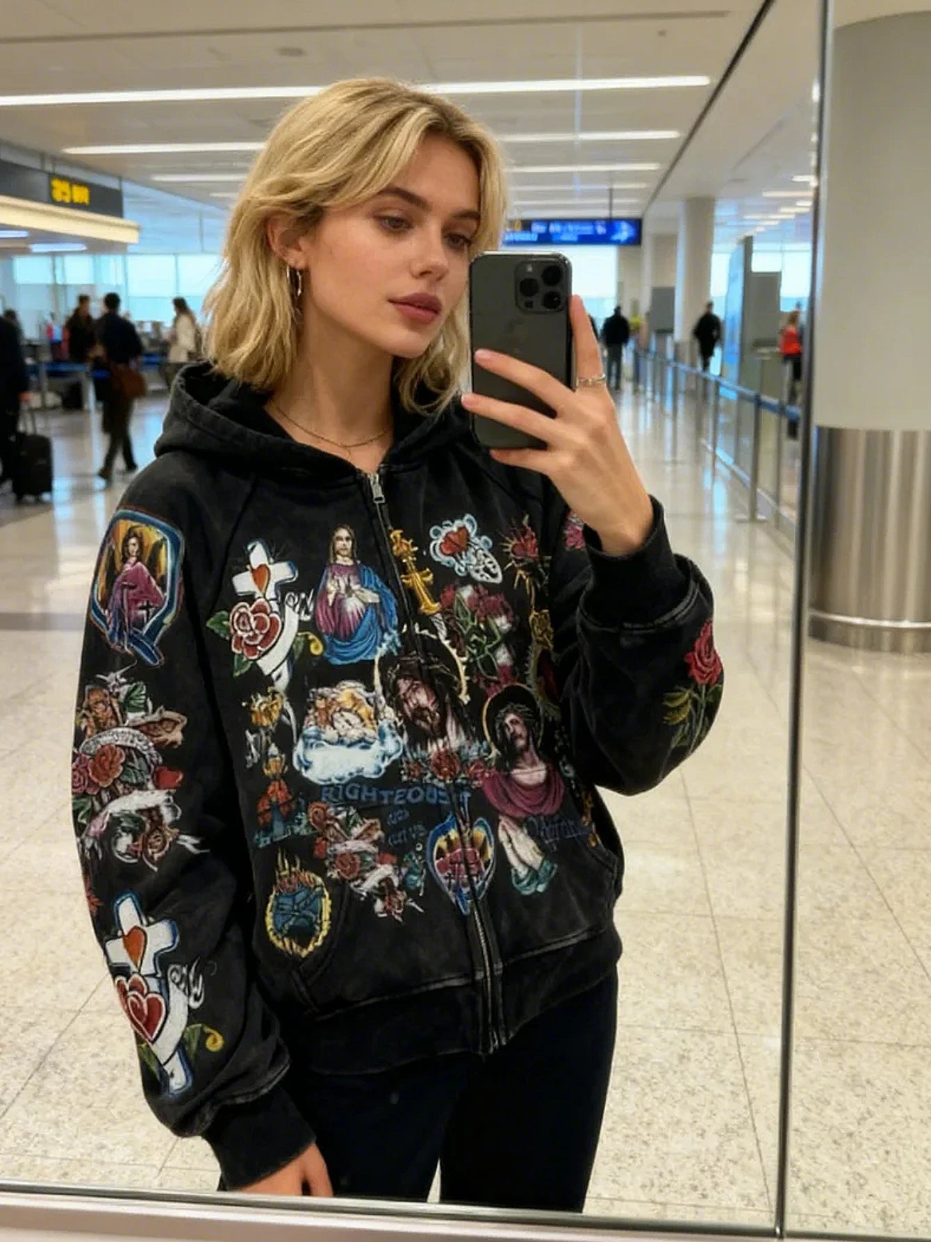 Jesus Pattern Zip Up Hoodie Polyester For Men Women Style